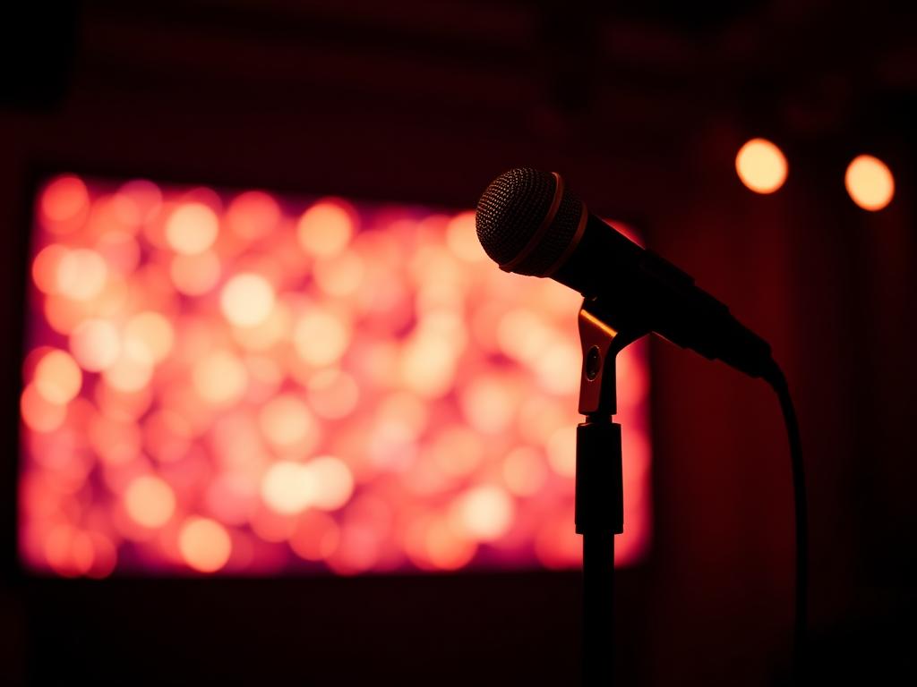 Karaoke Generator cover showing a microphone in front of a glowing stage screen